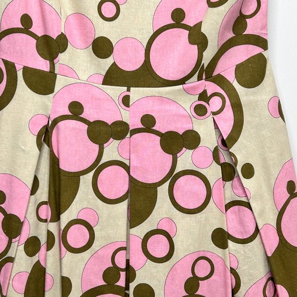 Lapis Dress Pink Green Polka Dot Fit and Flare Size Medium Linen Blend 50s style - Picture 13 of 14